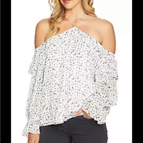 NWT 1.State Halter Neck Ruffle Cold Shoulder Blouse - Picture 3 of 13